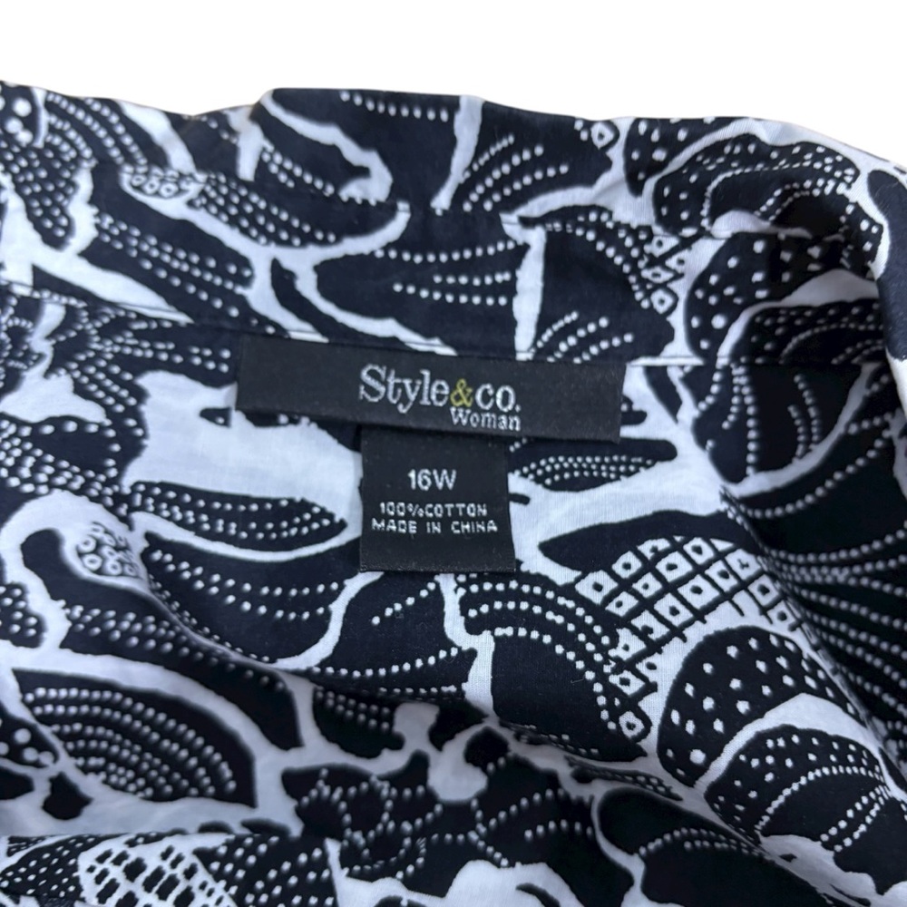 Black and White‎ Abstract Floral Button Down Tunic Shirt 3/4 Sleeve Top #799 - Picture 11 of 11